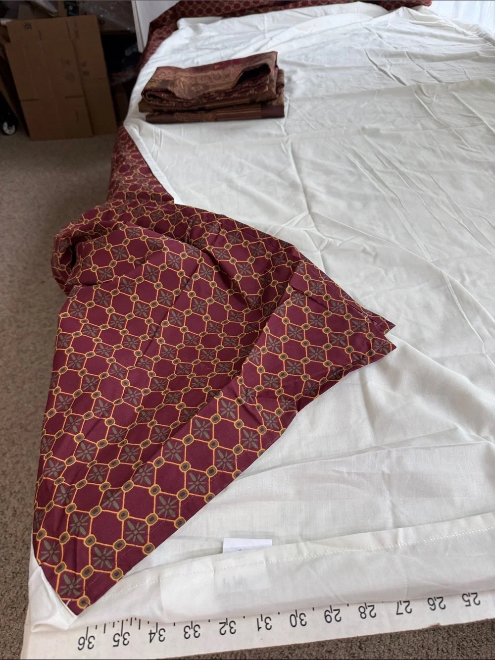 Queen Bed Skirt & 2 Standard Pillow Shams Burgundy Patchwork Paisley Traditional